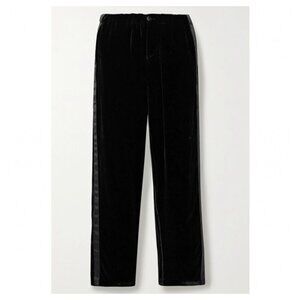 Sleepy Jones Marina Grosgrain-trimmed Velvet Pajama Pants In Black